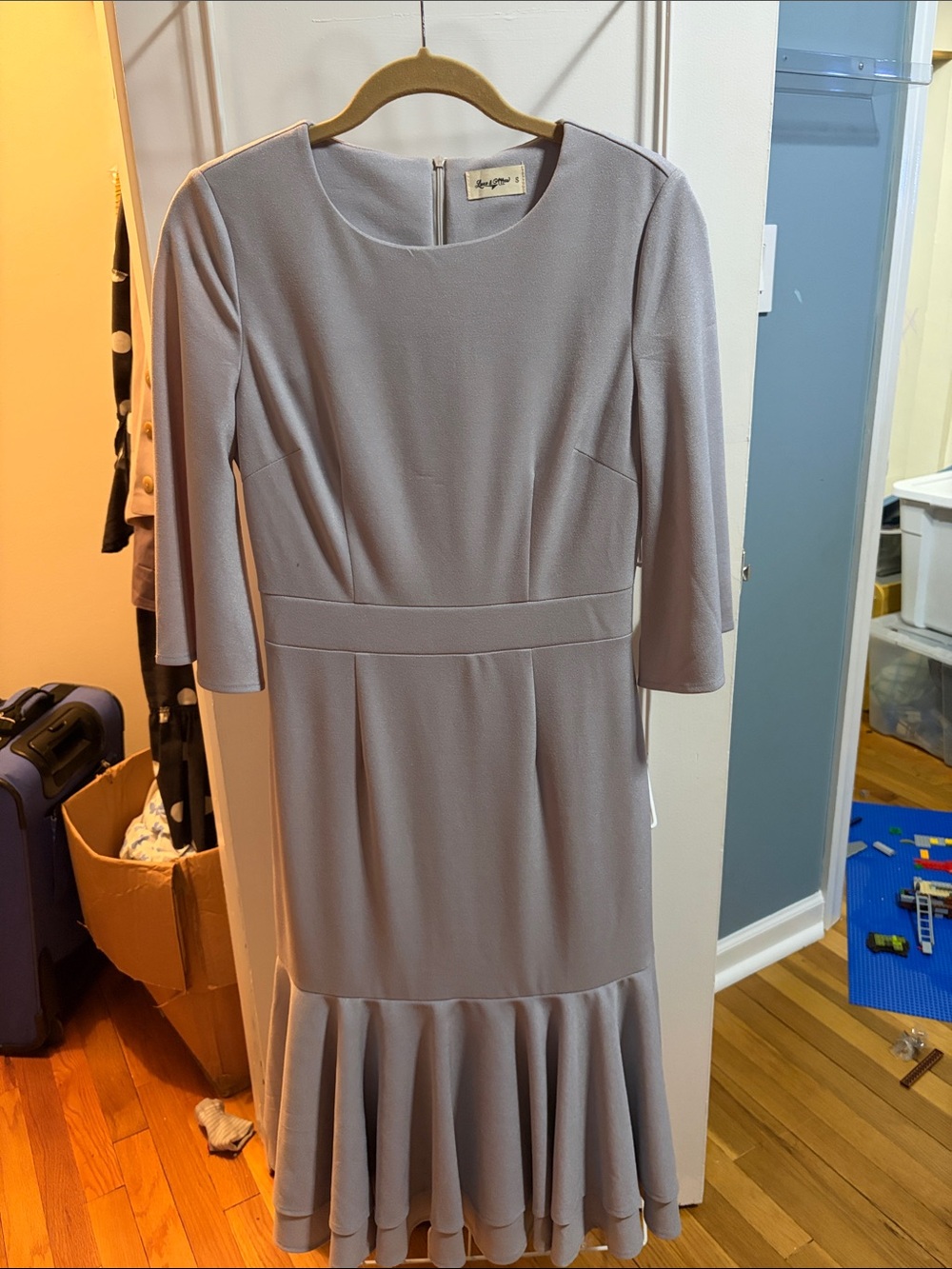 Classic Lilac Midi Dress with Flounce Hem